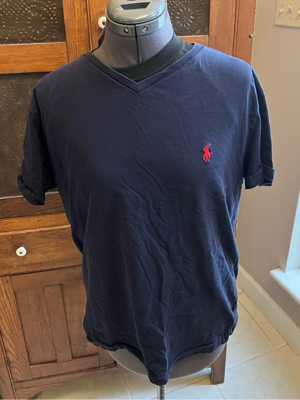 Polo by Ralph Lauren Navy V-Neck Short Sleeve Tee with Red Pony size M
